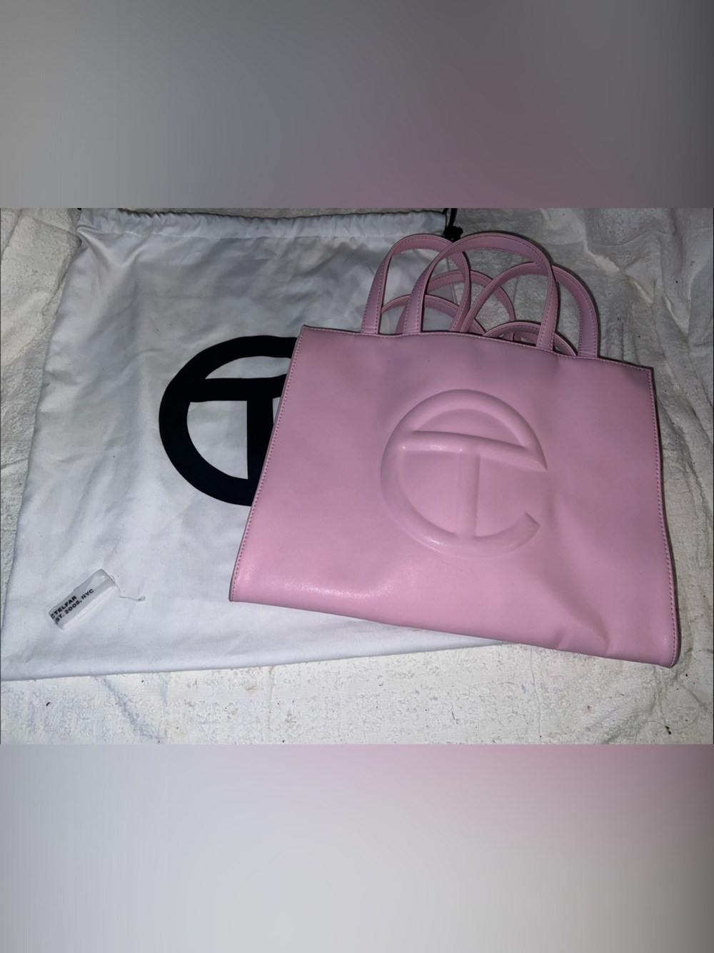 Telfar Pink Leather Shopping Tote with Embossed Logo